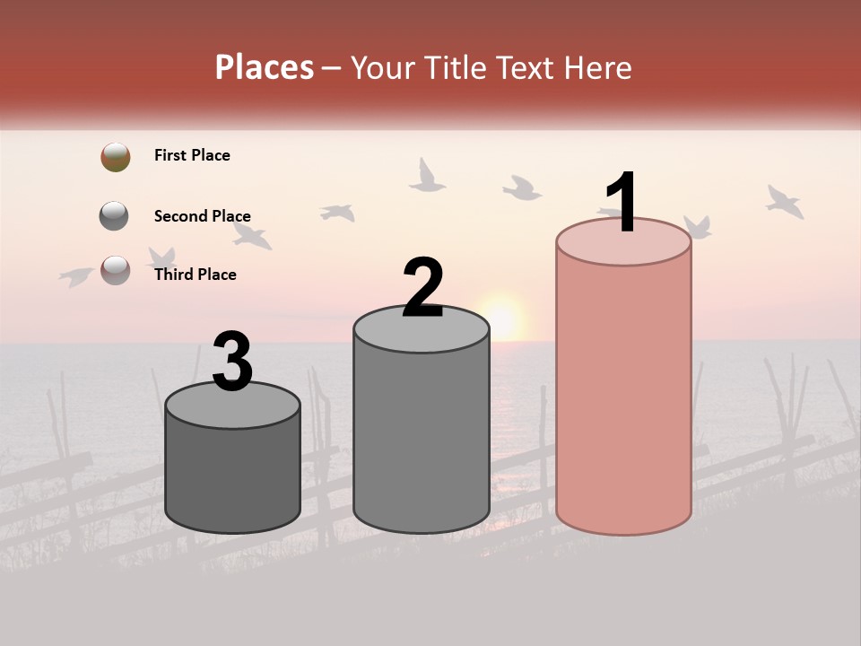 A Flock Of Birds Flying Over The Ocean At Sunset PowerPoint Template