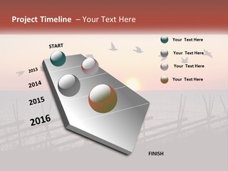 A Flock Of Birds Flying Over The Ocean At Sunset PowerPoint Template