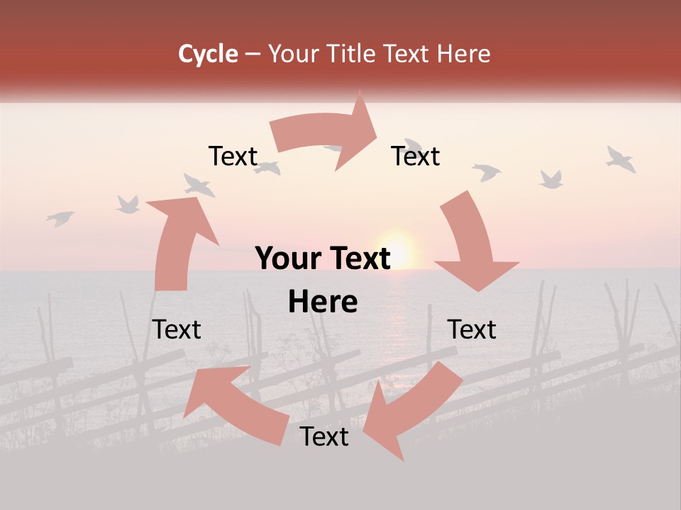 A Flock Of Birds Flying Over The Ocean At Sunset PowerPoint Template