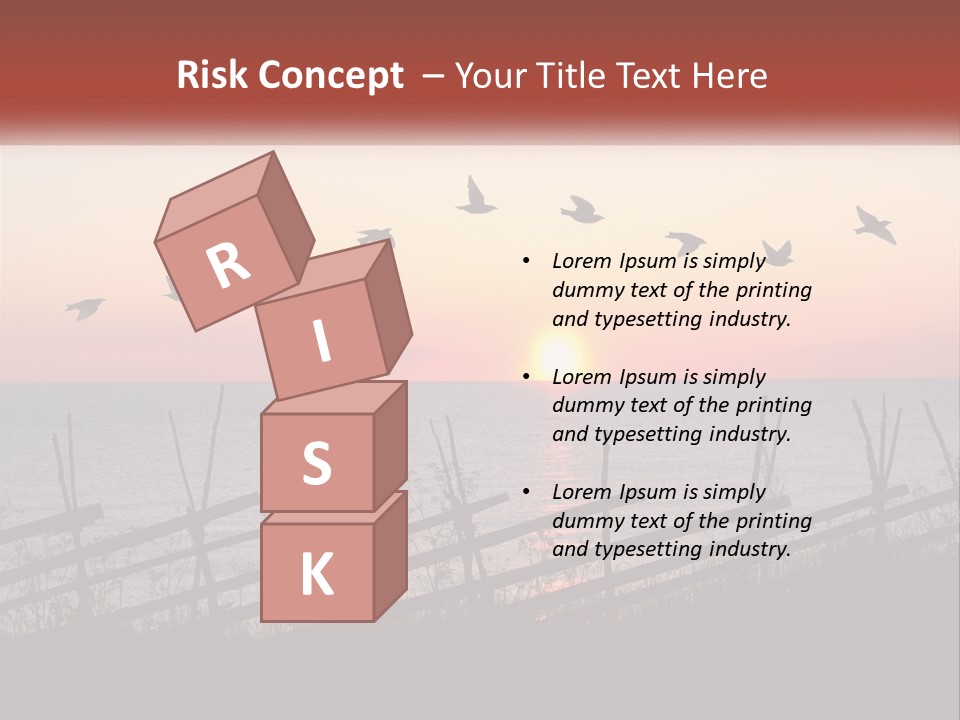 A Flock Of Birds Flying Over The Ocean At Sunset PowerPoint Template
