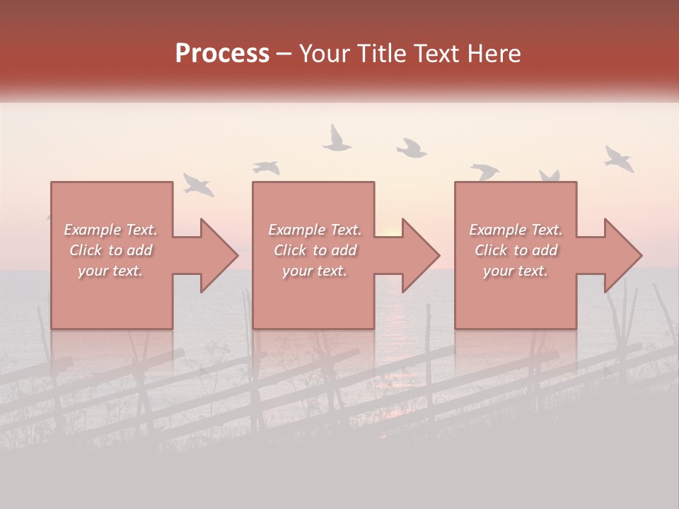 A Flock Of Birds Flying Over The Ocean At Sunset PowerPoint Template