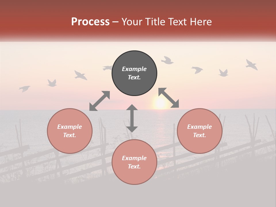 A Flock Of Birds Flying Over The Ocean At Sunset PowerPoint Template