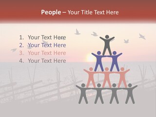 A Flock Of Birds Flying Over The Ocean At Sunset PowerPoint Template