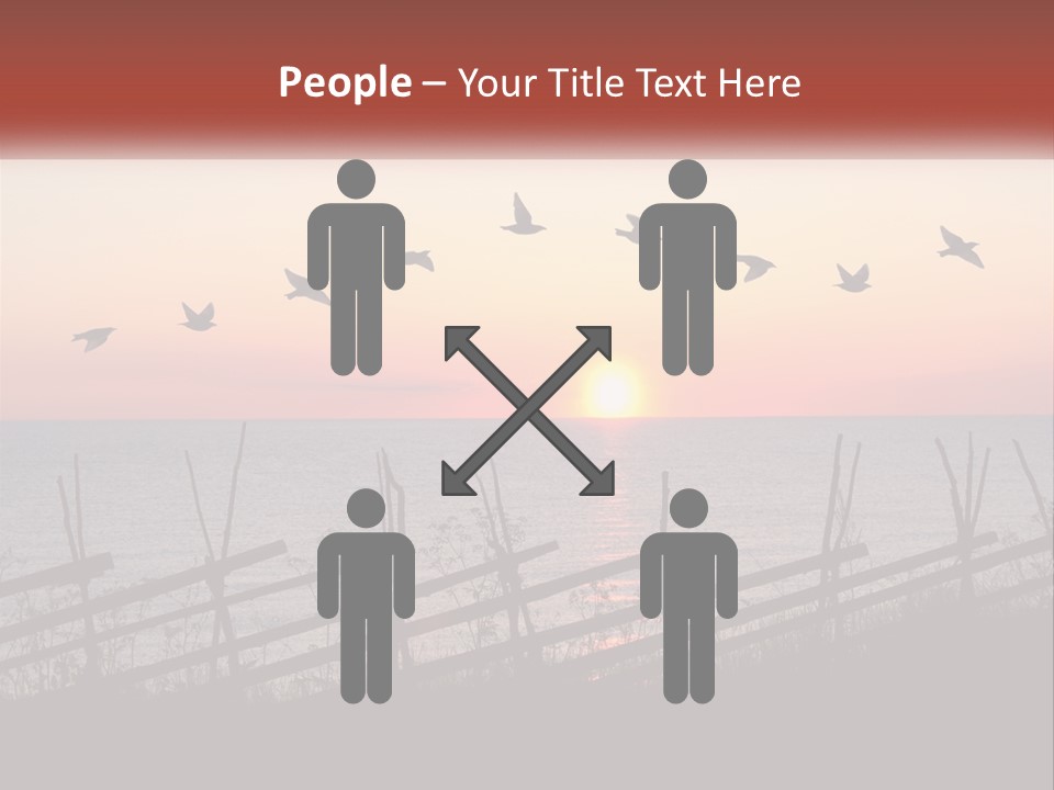 A Flock Of Birds Flying Over The Ocean At Sunset PowerPoint Template