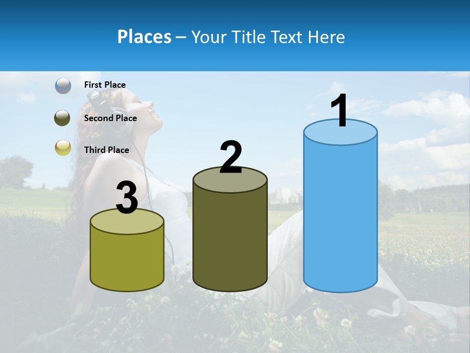 A Woman Sitting In The Grass Listening To Music PowerPoint Template