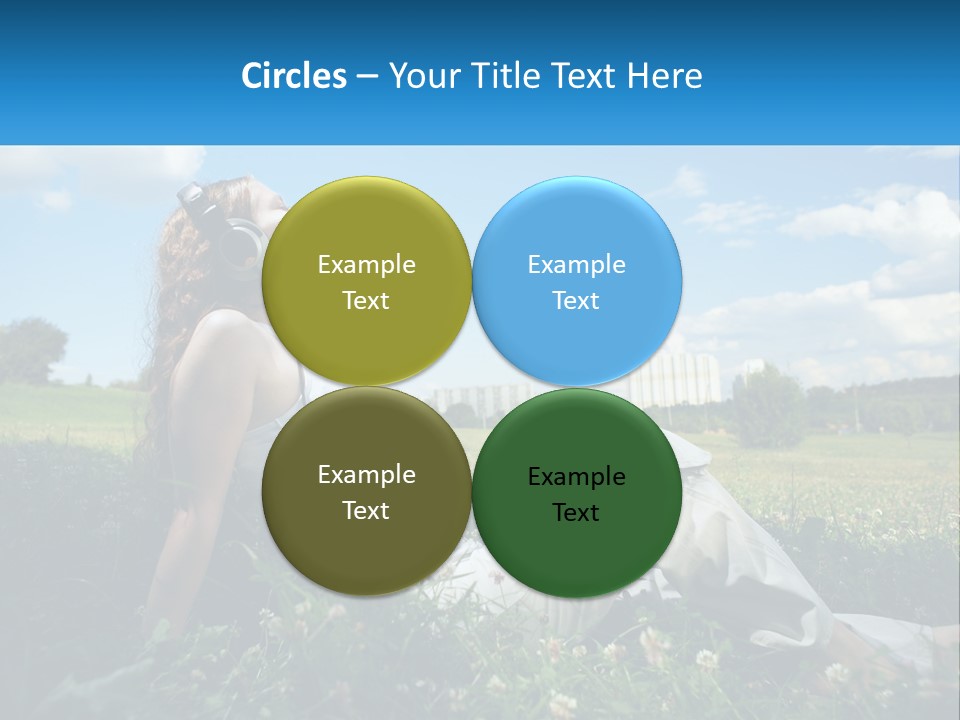 A Woman Sitting In The Grass Listening To Music PowerPoint Template