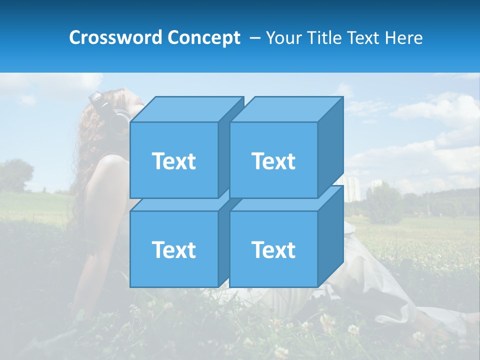 A Woman Sitting In The Grass Listening To Music PowerPoint Template