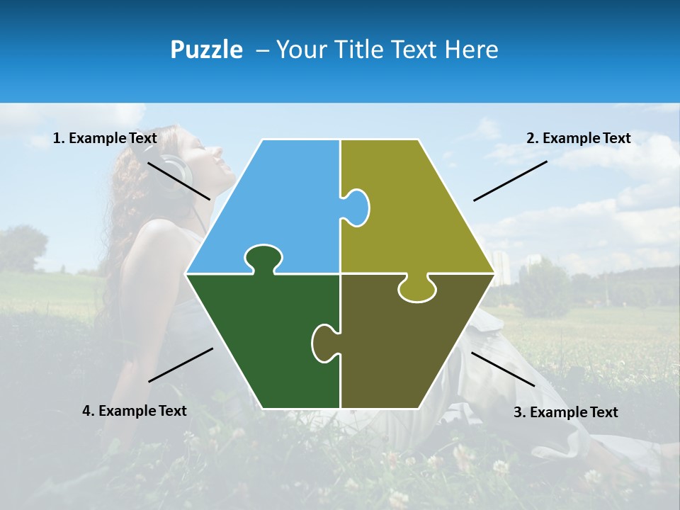 A Woman Sitting In The Grass Listening To Music PowerPoint Template