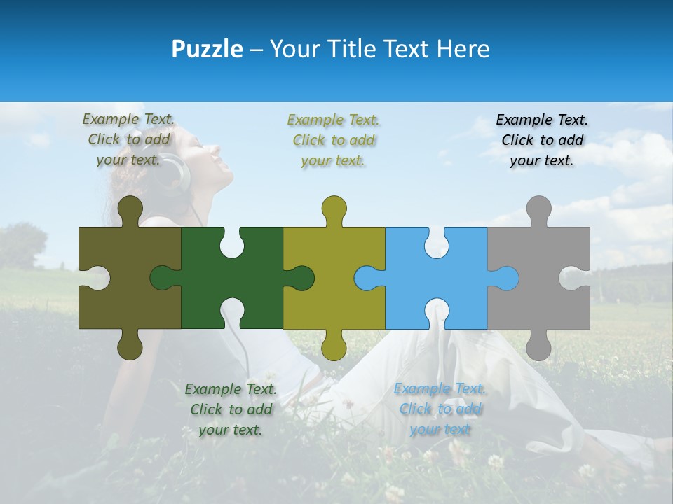 A Woman Sitting In The Grass Listening To Music PowerPoint Template