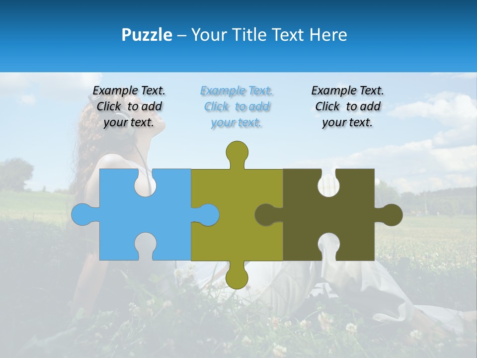 A Woman Sitting In The Grass Listening To Music PowerPoint Template