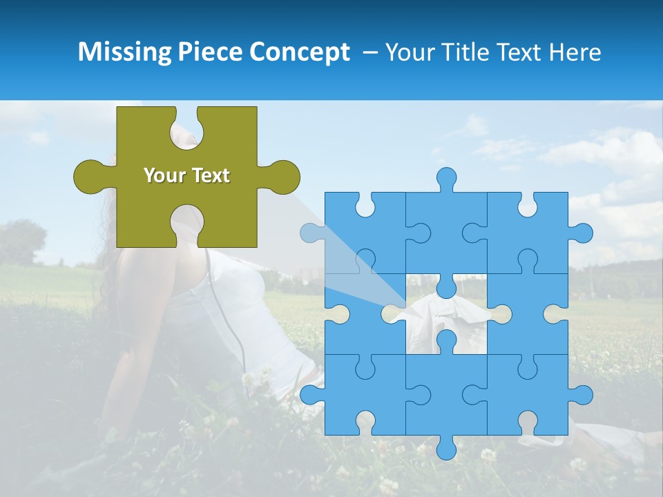 A Woman Sitting In The Grass Listening To Music PowerPoint Template