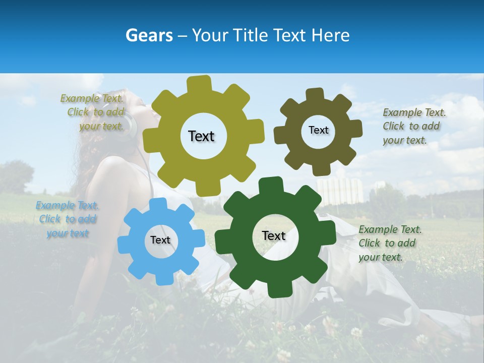 A Woman Sitting In The Grass Listening To Music PowerPoint Template