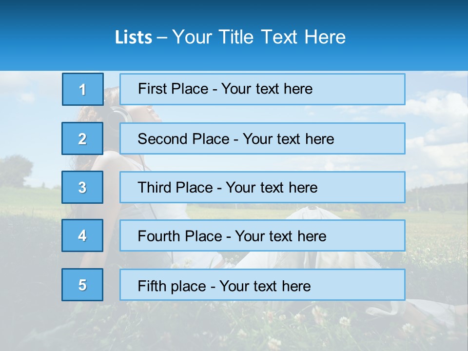 A Woman Sitting In The Grass Listening To Music PowerPoint Template