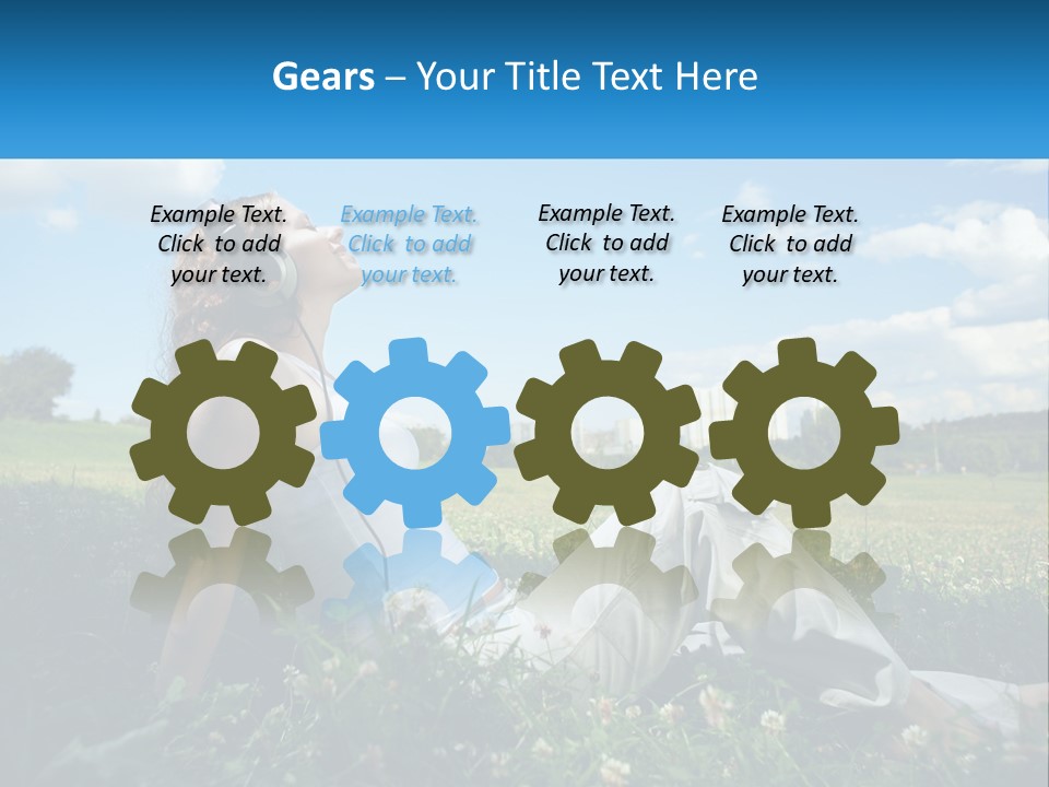 A Woman Sitting In The Grass Listening To Music PowerPoint Template