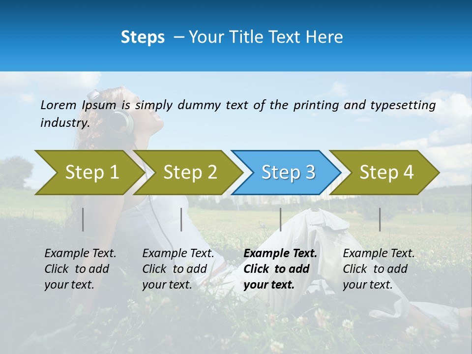 A Woman Sitting In The Grass Listening To Music PowerPoint Template