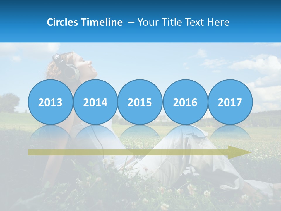 A Woman Sitting In The Grass Listening To Music PowerPoint Template