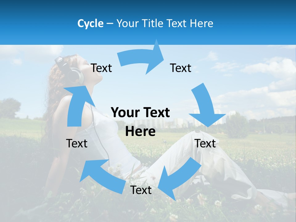 A Woman Sitting In The Grass Listening To Music PowerPoint Template