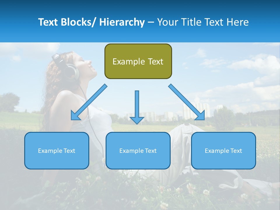 A Woman Sitting In The Grass Listening To Music PowerPoint Template