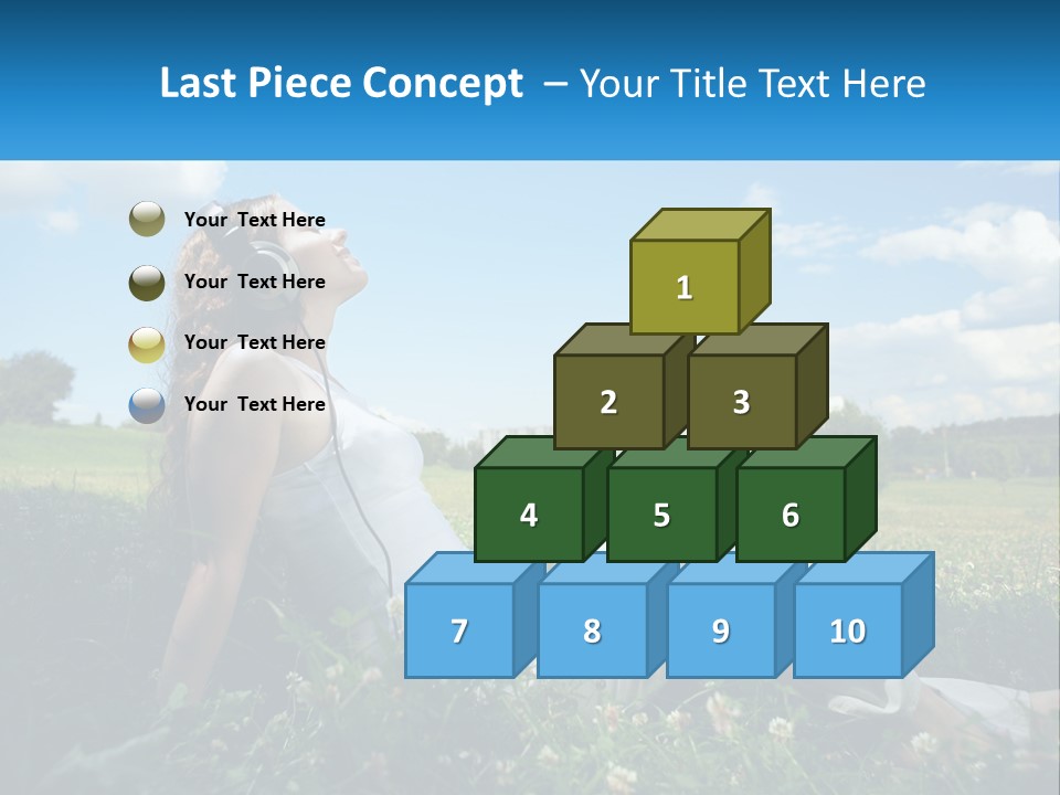 A Woman Sitting In The Grass Listening To Music PowerPoint Template