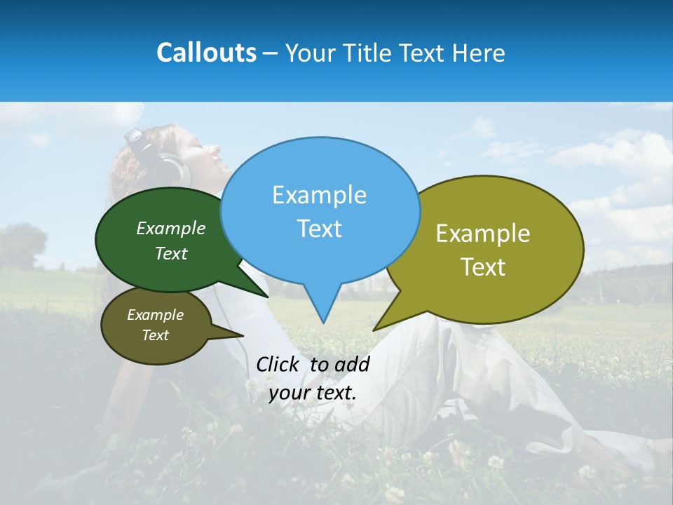 A Woman Sitting In The Grass Listening To Music PowerPoint Template