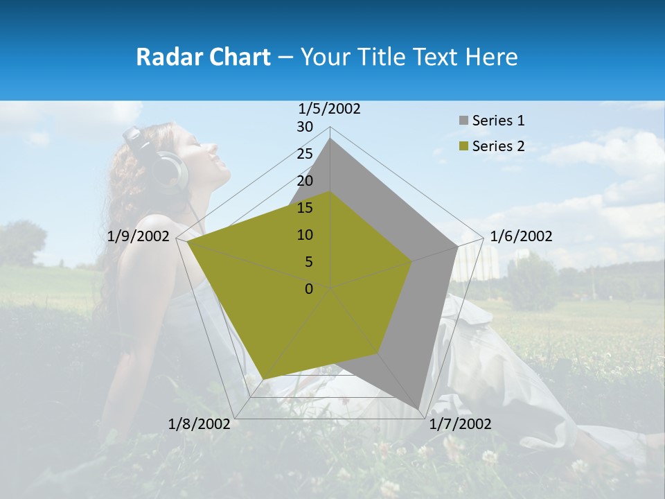 A Woman Sitting In The Grass Listening To Music PowerPoint Template