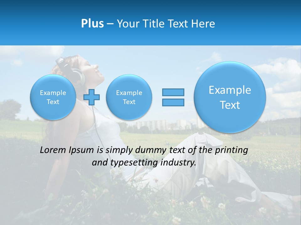 A Woman Sitting In The Grass Listening To Music PowerPoint Template