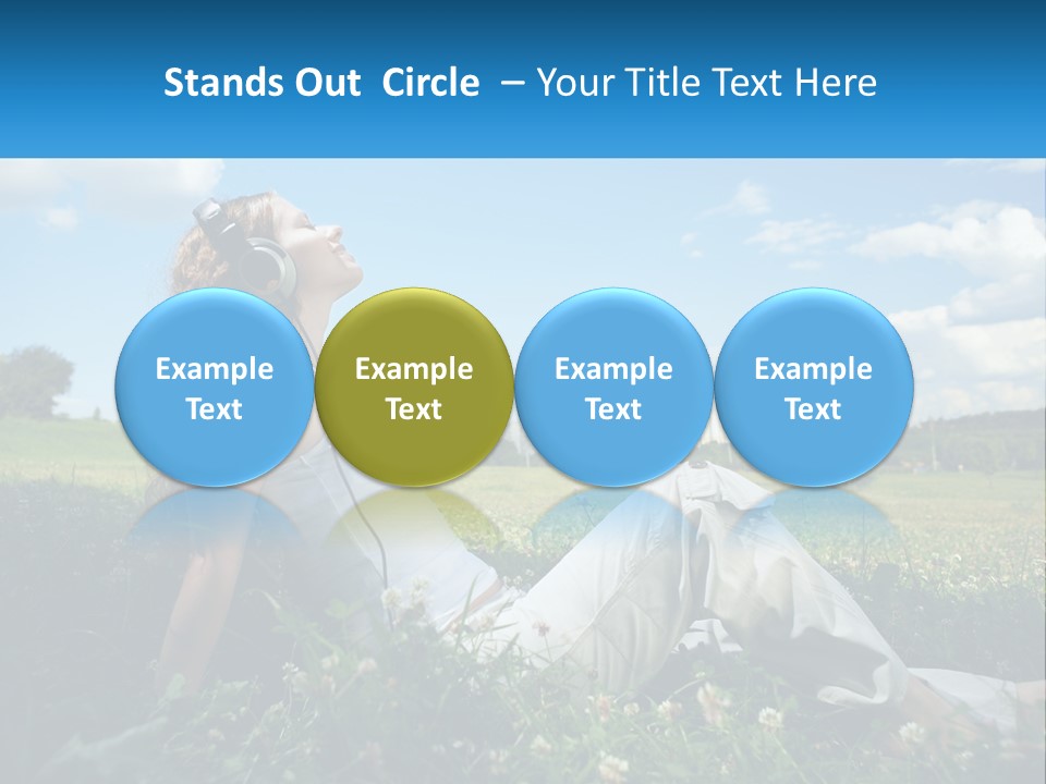 A Woman Sitting In The Grass Listening To Music PowerPoint Template