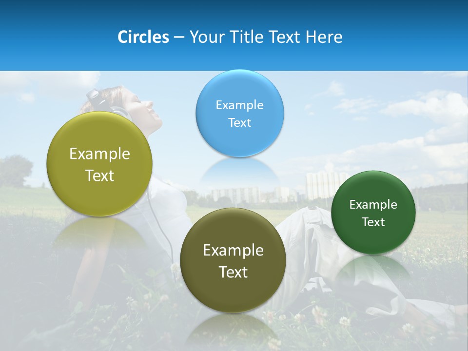 A Woman Sitting In The Grass Listening To Music PowerPoint Template