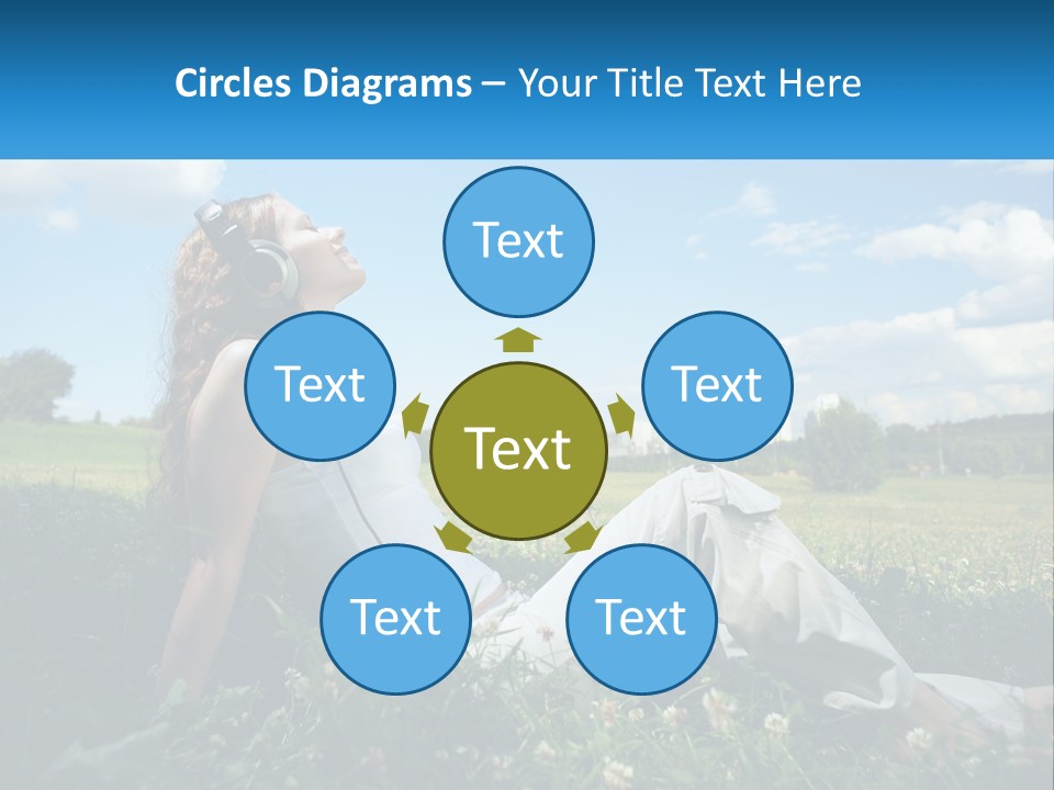 A Woman Sitting In The Grass Listening To Music PowerPoint Template