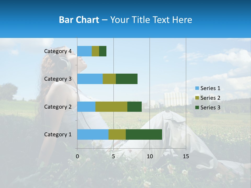A Woman Sitting In The Grass Listening To Music PowerPoint Template
