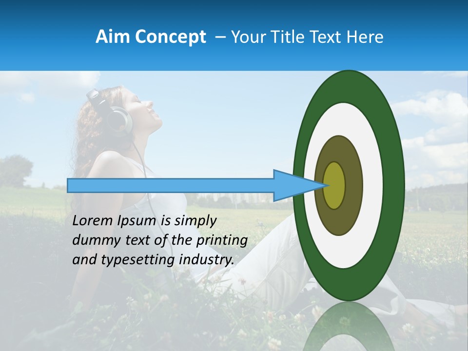 A Woman Sitting In The Grass Listening To Music PowerPoint Template