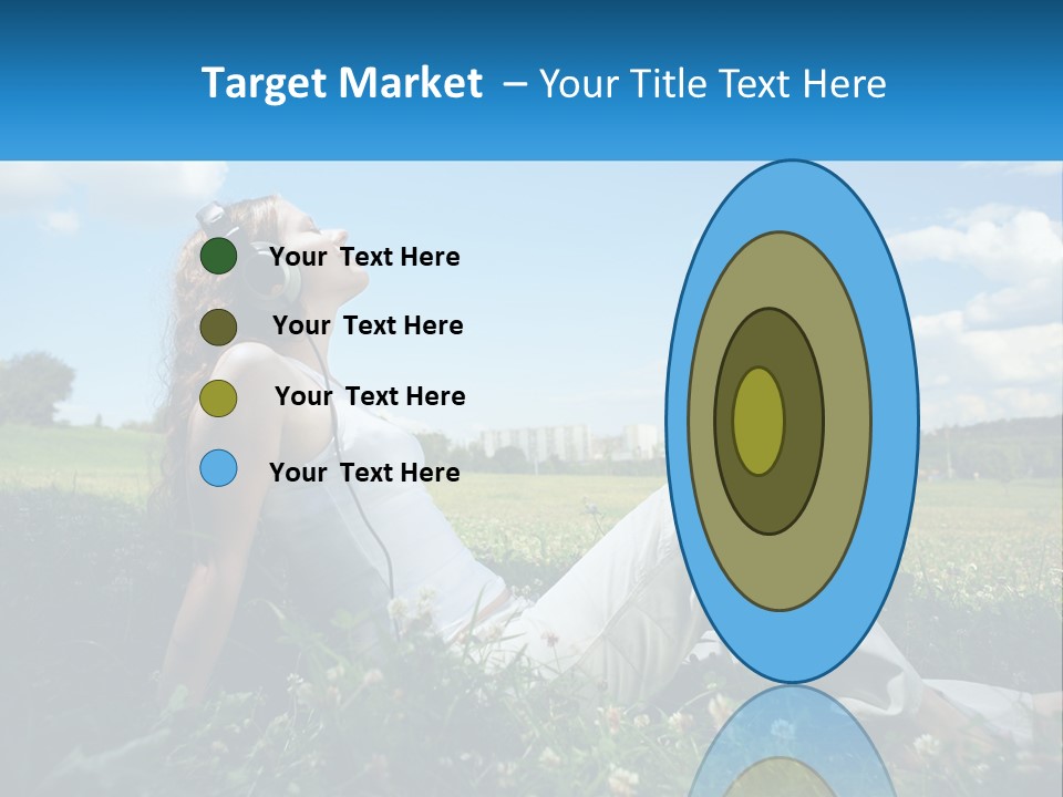 A Woman Sitting In The Grass Listening To Music PowerPoint Template