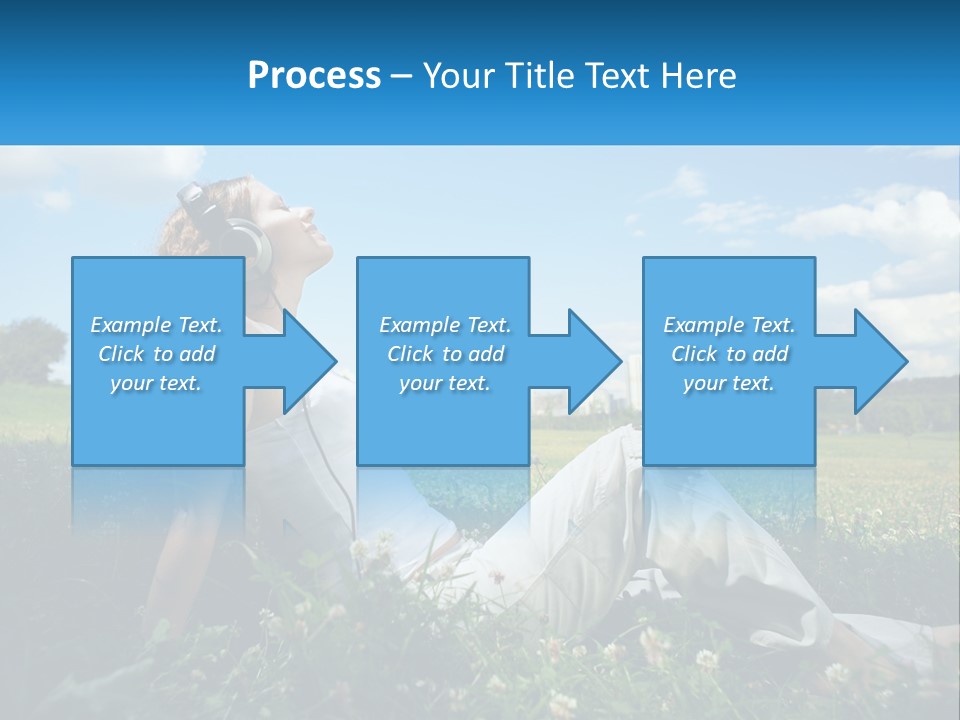 A Woman Sitting In The Grass Listening To Music PowerPoint Template