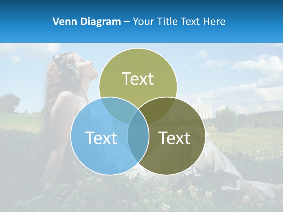 A Woman Sitting In The Grass Listening To Music PowerPoint Template