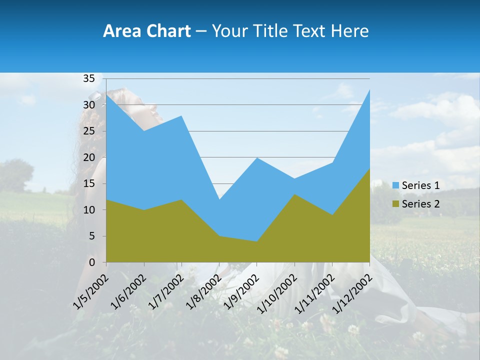 A Woman Sitting In The Grass Listening To Music PowerPoint Template