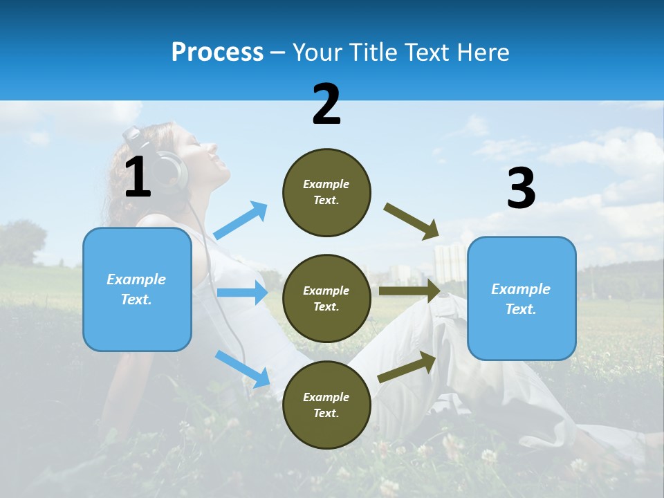 A Woman Sitting In The Grass Listening To Music PowerPoint Template