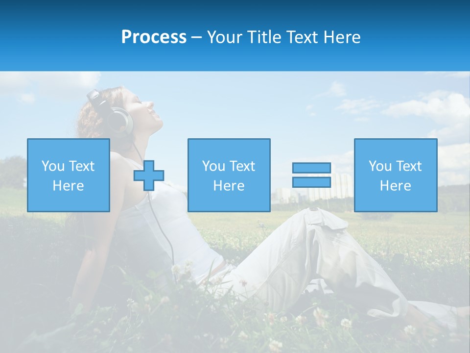 A Woman Sitting In The Grass Listening To Music PowerPoint Template