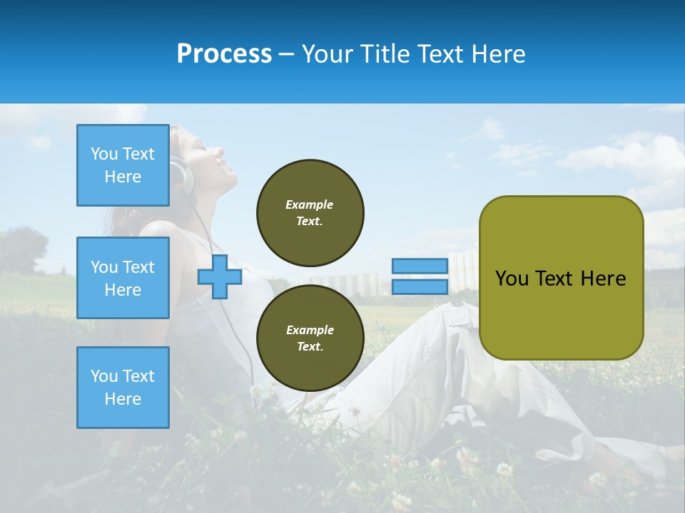 A Woman Sitting In The Grass Listening To Music PowerPoint Template