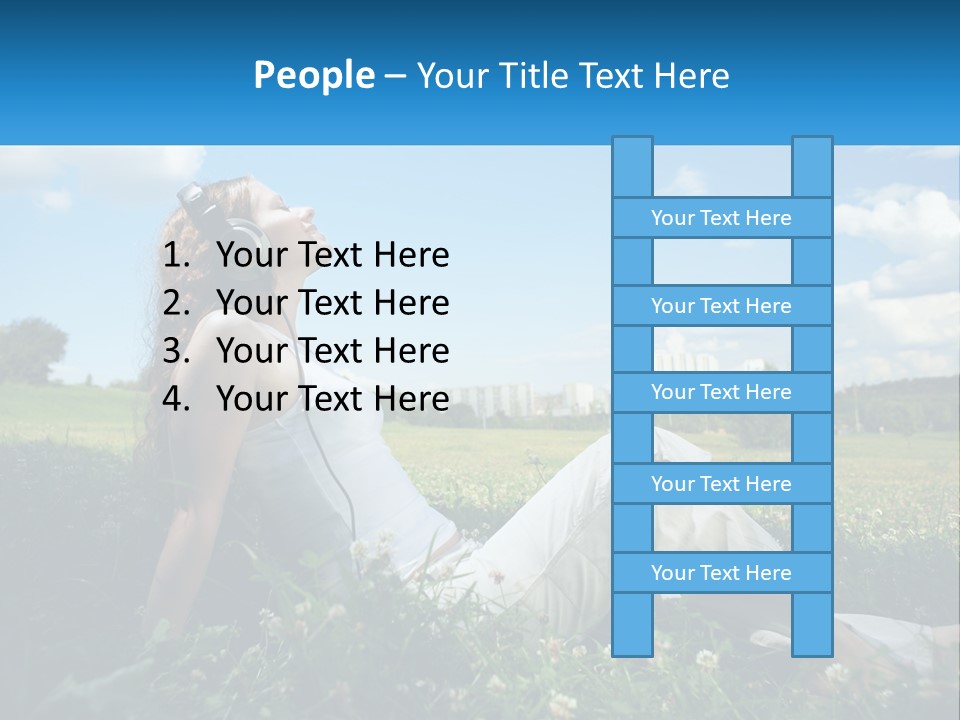 A Woman Sitting In The Grass Listening To Music PowerPoint Template