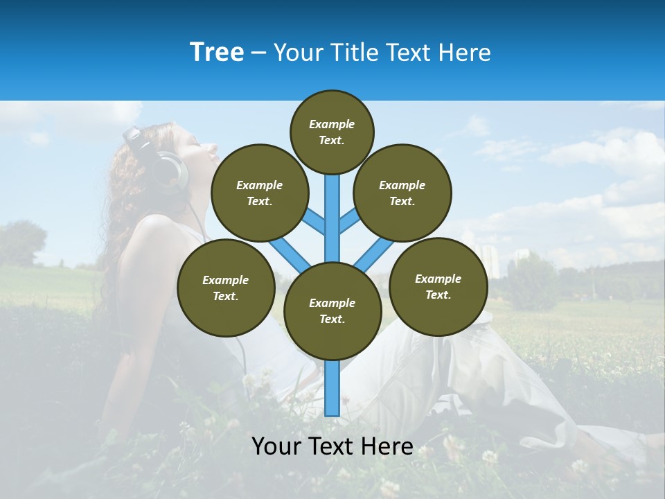 A Woman Sitting In The Grass Listening To Music PowerPoint Template