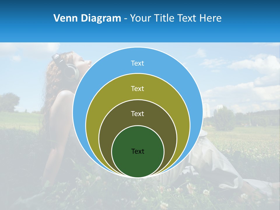 A Woman Sitting In The Grass Listening To Music PowerPoint Template