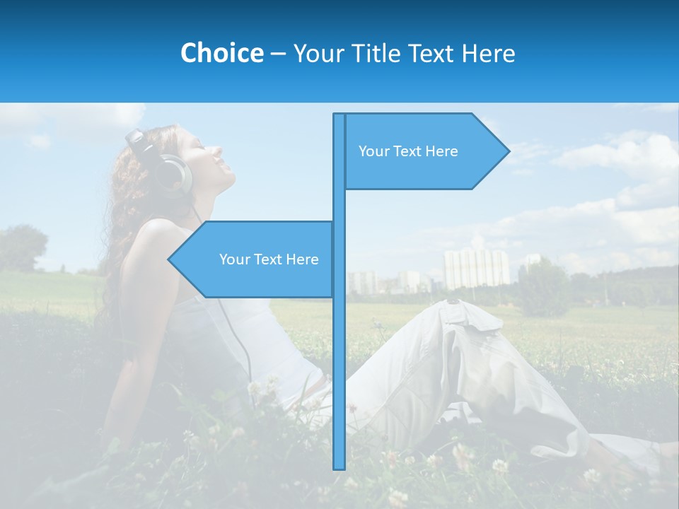 A Woman Sitting In The Grass Listening To Music PowerPoint Template