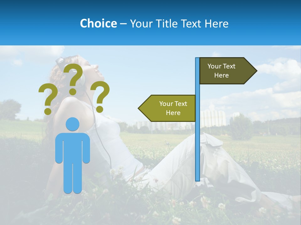 A Woman Sitting In The Grass Listening To Music PowerPoint Template