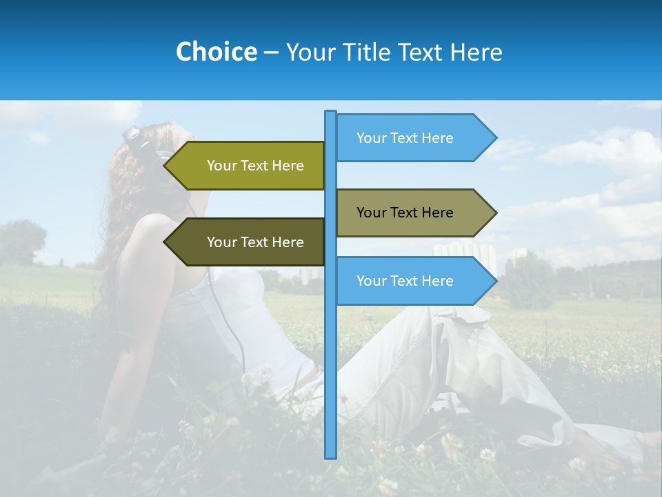 A Woman Sitting In The Grass Listening To Music PowerPoint Template