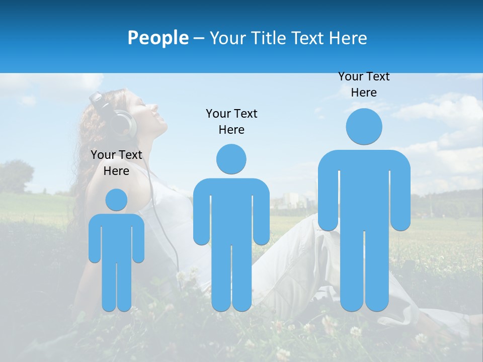 A Woman Sitting In The Grass Listening To Music PowerPoint Template