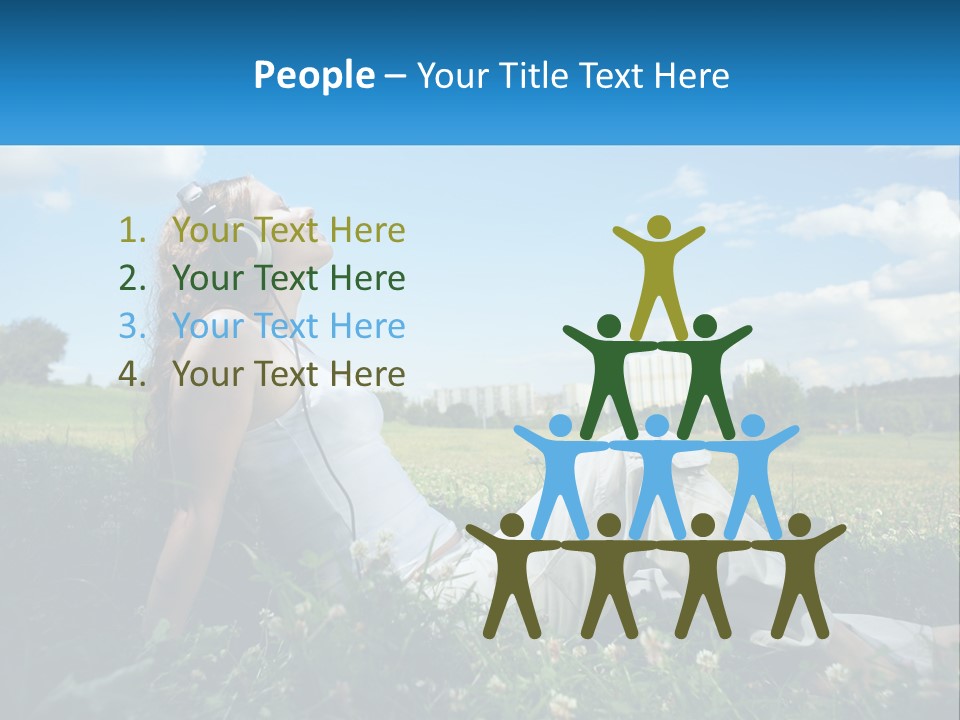 A Woman Sitting In The Grass Listening To Music PowerPoint Template