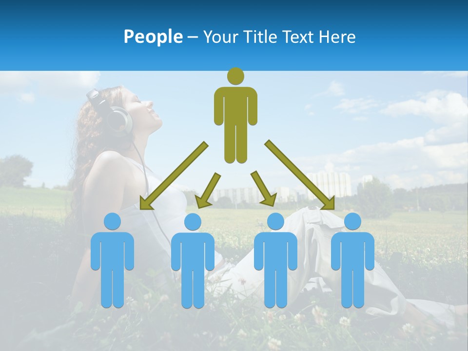 A Woman Sitting In The Grass Listening To Music PowerPoint Template