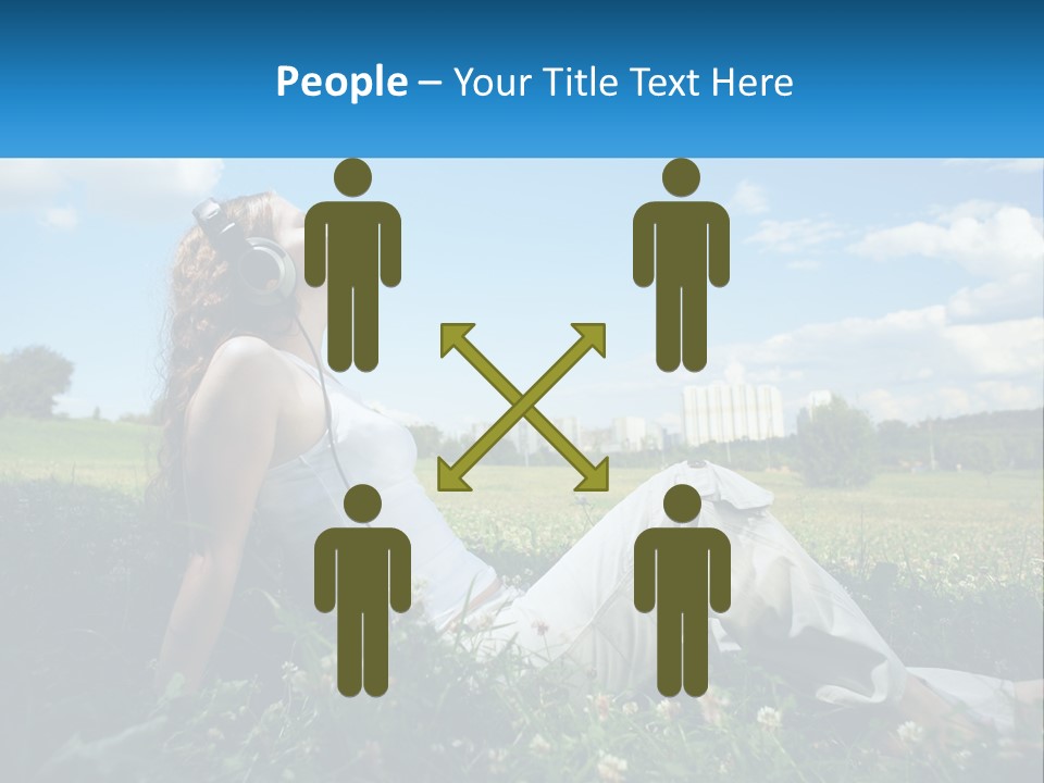 A Woman Sitting In The Grass Listening To Music PowerPoint Template