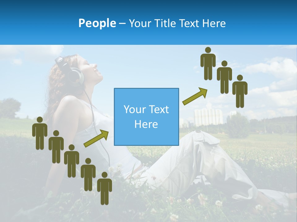 A Woman Sitting In The Grass Listening To Music PowerPoint Template