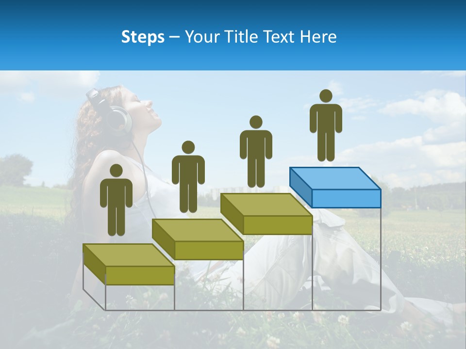 A Woman Sitting In The Grass Listening To Music PowerPoint Template